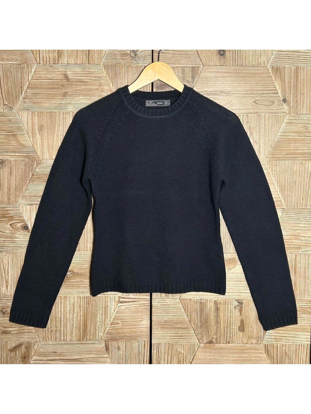 Zara Black Minimalist Wool Blend Crewneck Knit Sweater Size M